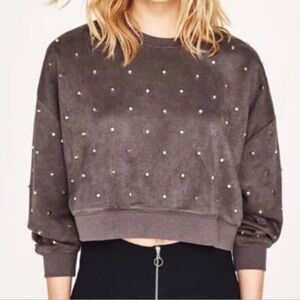 NWOT ZARA Studded Suede Crop Sweatshirt Jumper
